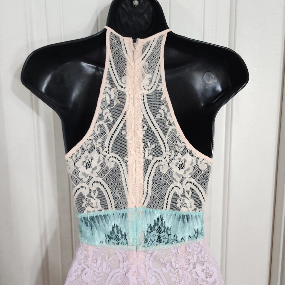 House of CB Womens Dress Alvaro Pink Purple Pastel Floral Lace Halter Bodycon S - Picture 7 of 10